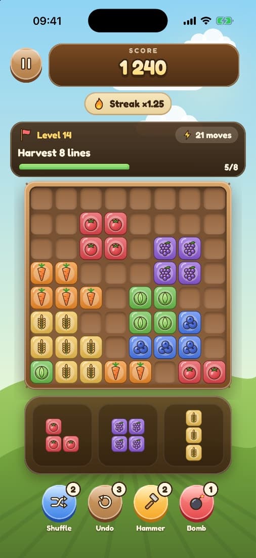 A level in progress with the helper bar