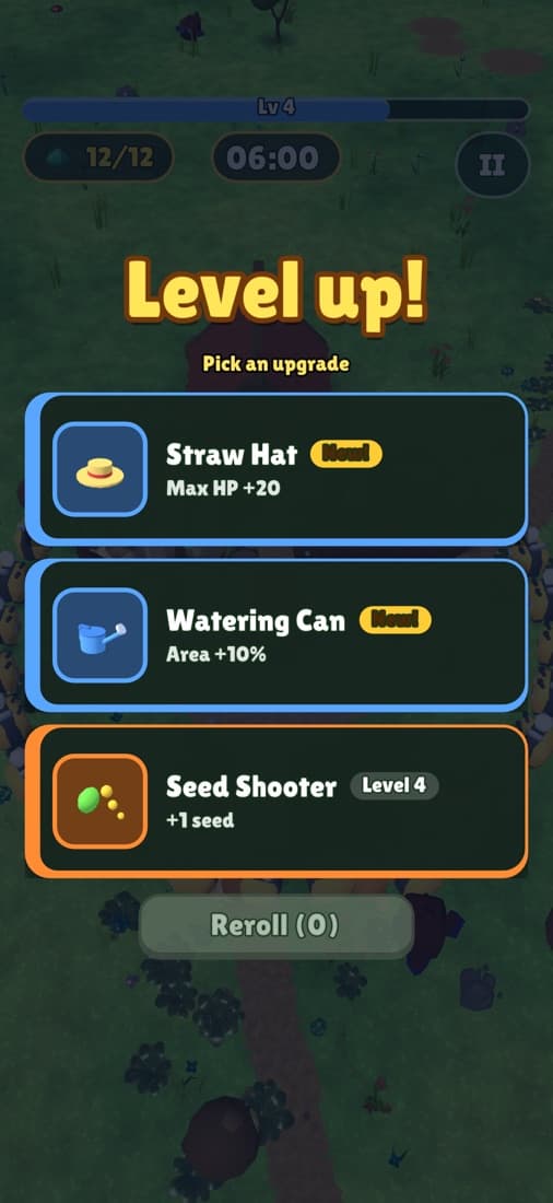 Choosing a new tool on the level-up screen